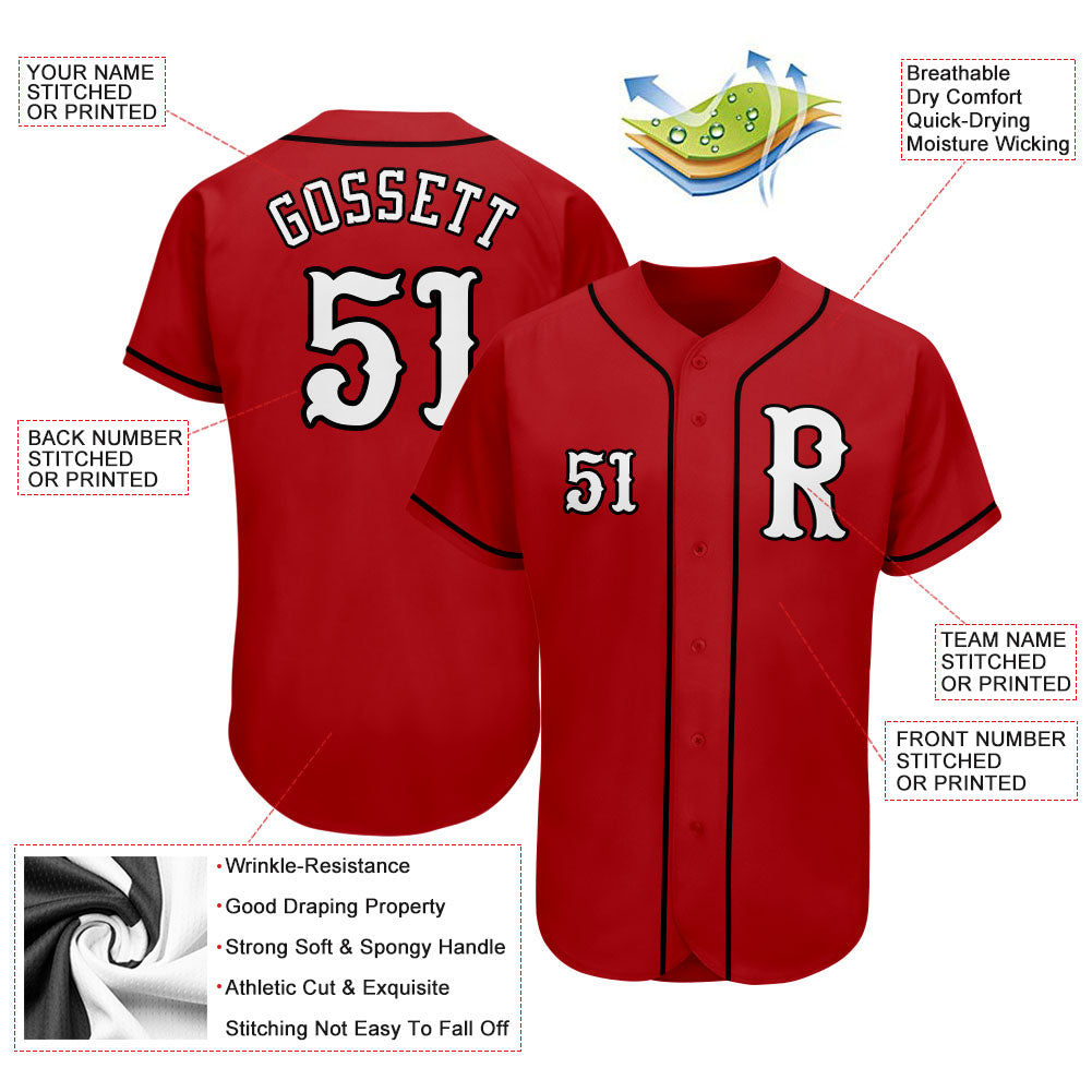 Custom Red White-Black Authentic Baseball Jersey view 3