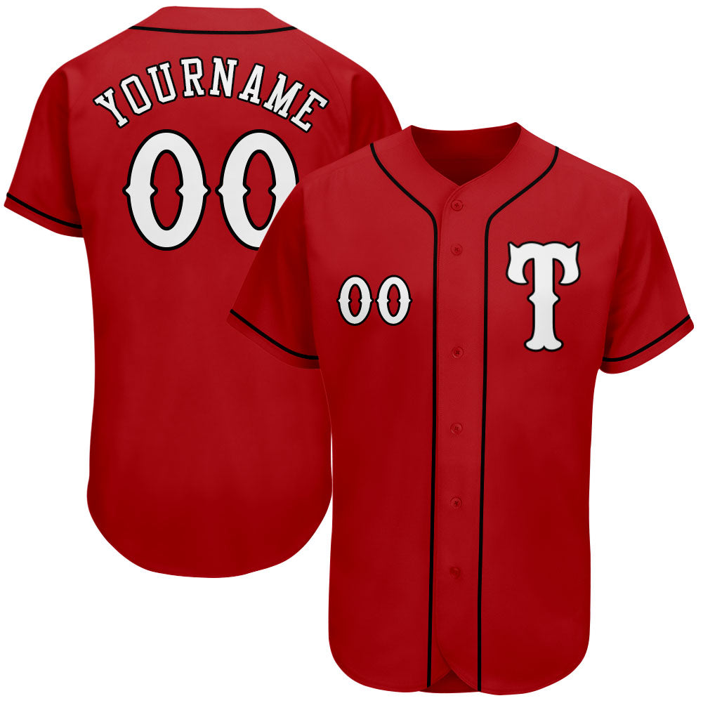 Custom Red White-Black Authentic Baseball Jersey - Main View