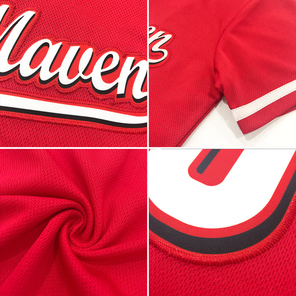 Custom Red White-Navy Authentic Throwback Rib-Knit Baseball Jersey Shirt view 7