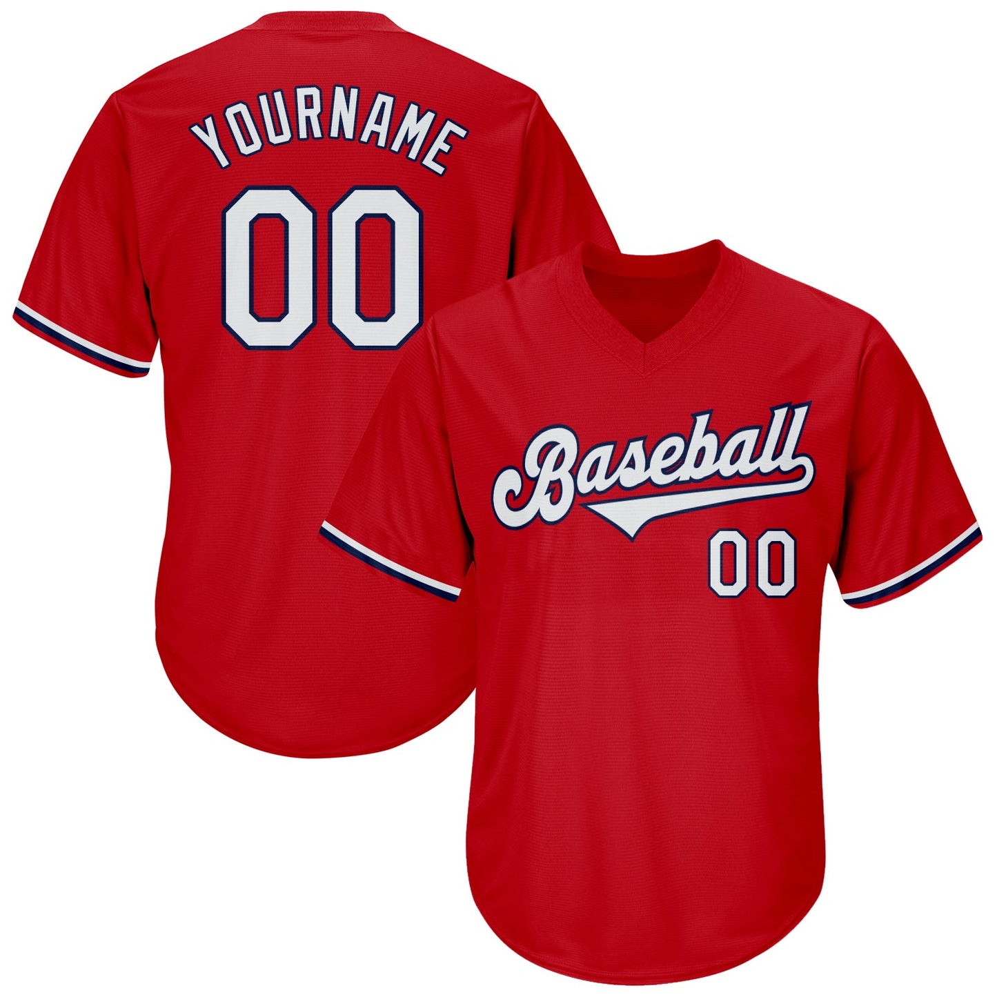 Custom Red White-Navy Authentic Throwback Rib-Knit Baseball Jersey Shirt - Main View