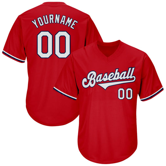 Custom Red White-Navy Authentic Throwback Rib-Knit Baseball Jersey Shirt - Main View