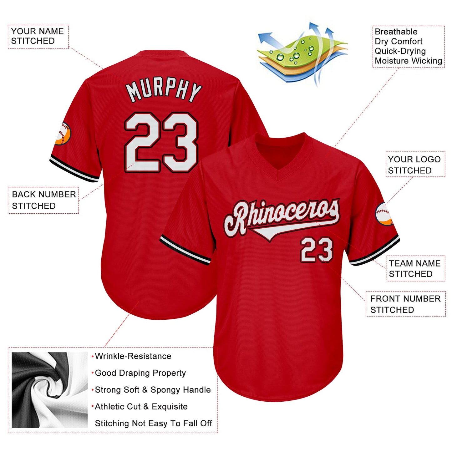 Custom Red White-Black Authentic Throwback Rib-Knit Baseball Jersey Shirt view 5