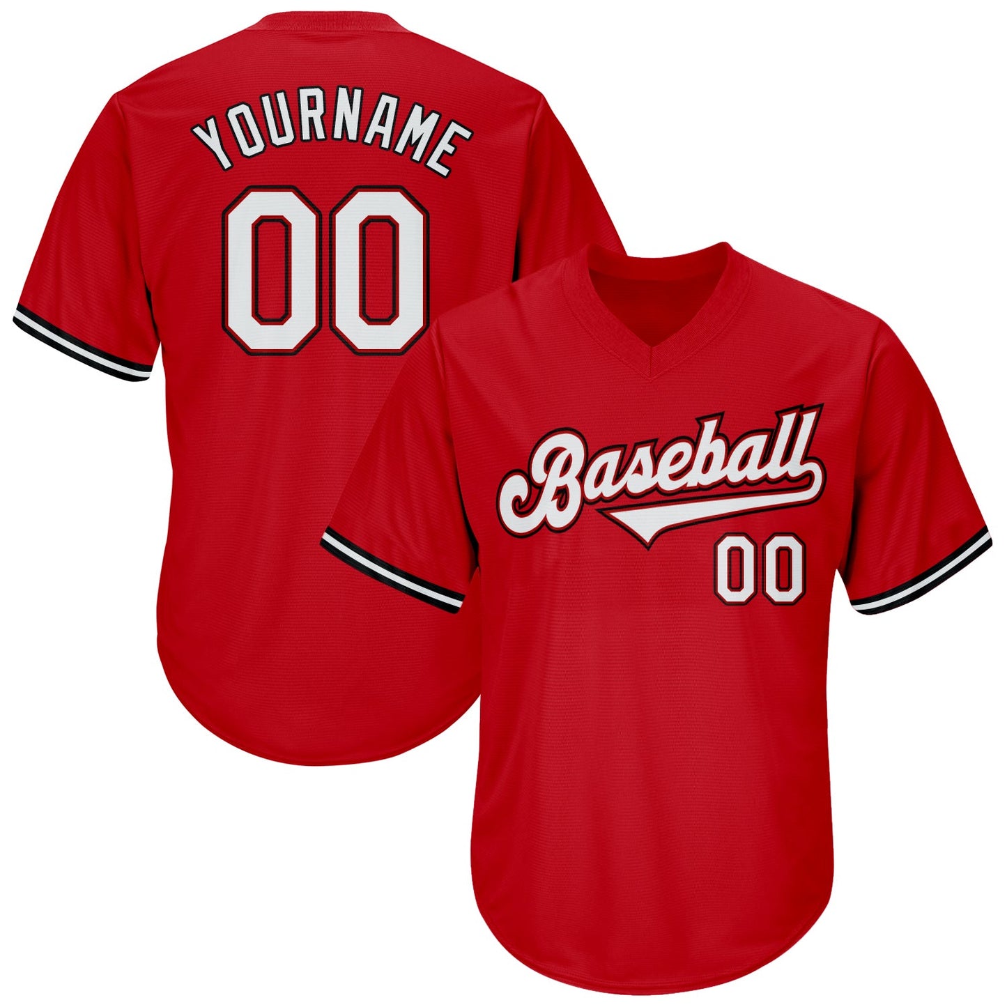 Custom Red White-Black Authentic Throwback Rib-Knit Baseball Jersey Shirt - Main View