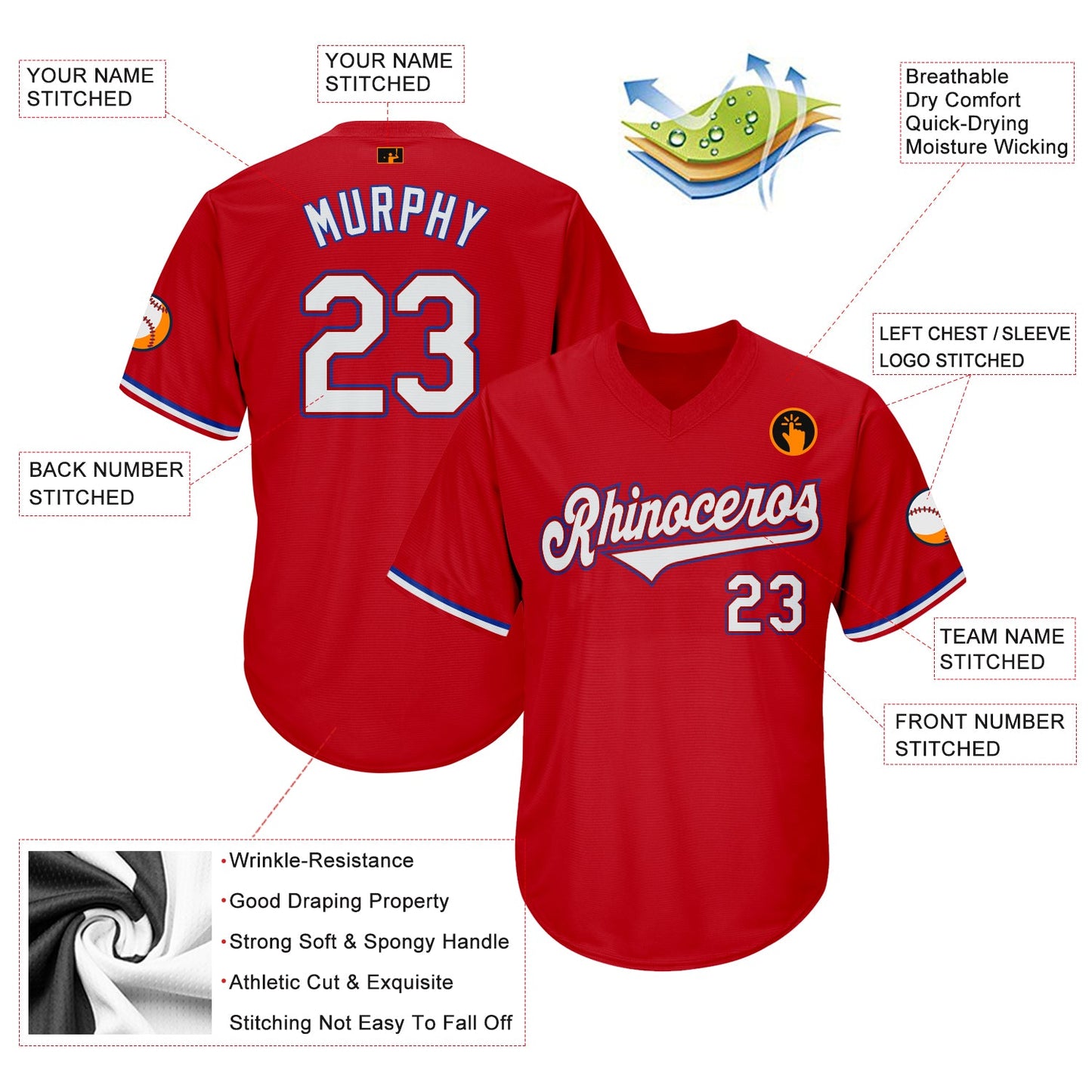 Custom Red White-Royal Authentic Throwback Rib-Knit Baseball Jersey Shirt view 4
