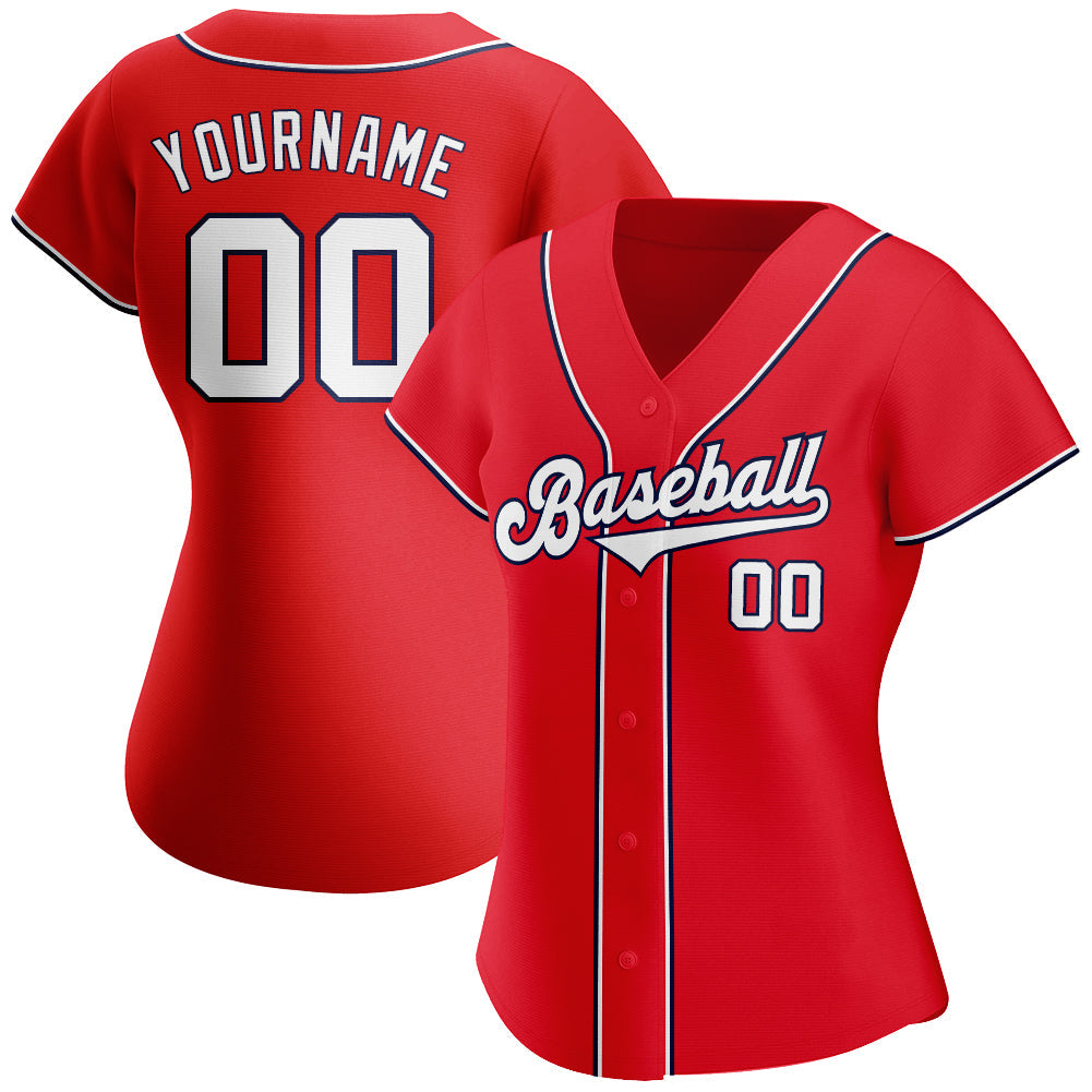 Custom Red White-Navy Authentic Baseball Jersey view 2