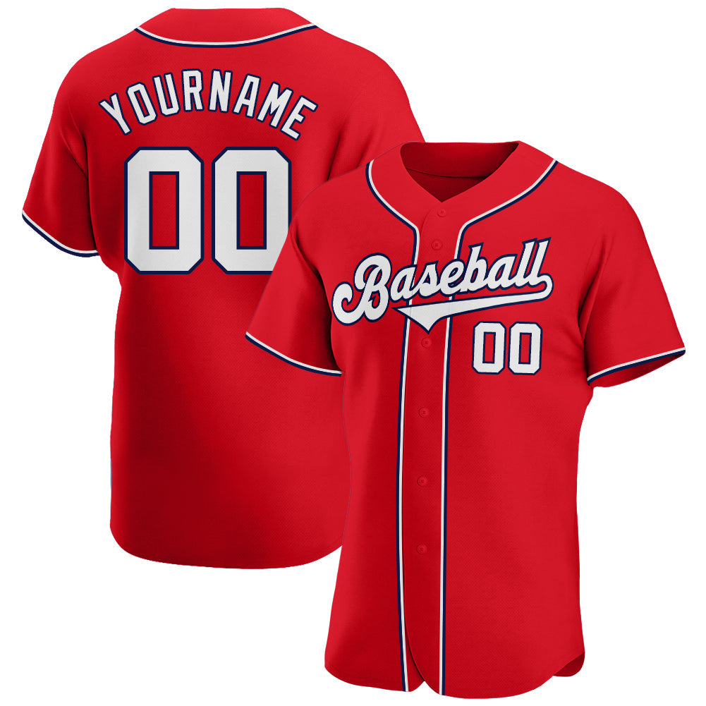 Custom Red White-Navy Authentic Baseball Jersey - Main View