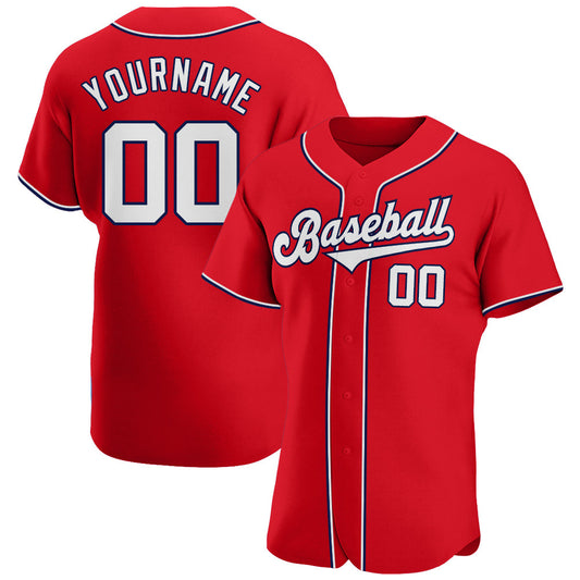 Custom Red White-Navy Authentic Baseball Jersey - Main View