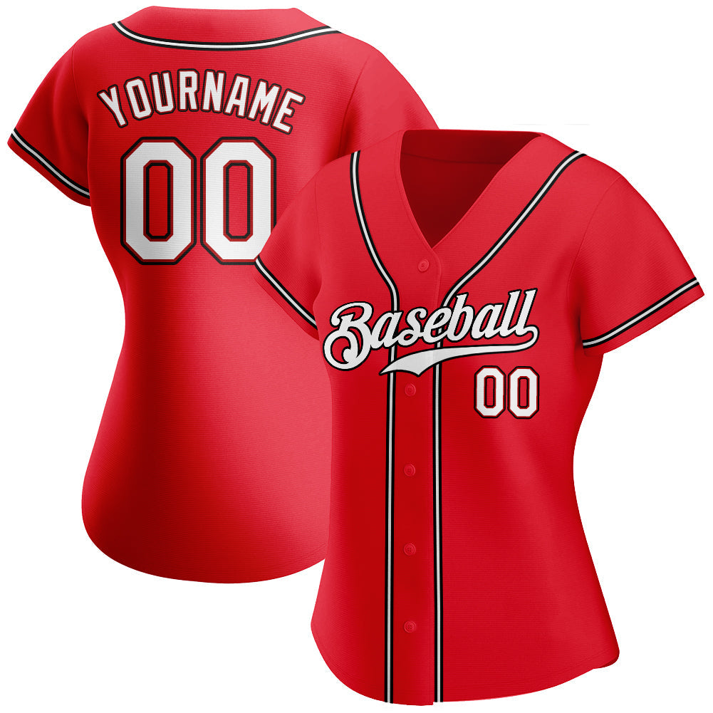 Custom Red White-Black Authentic Baseball Jersey view 3