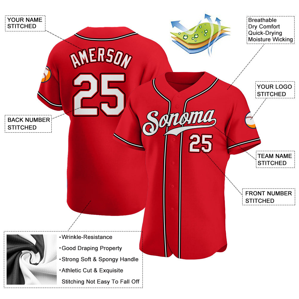 Custom Red White-Black Authentic Baseball Jersey view 4