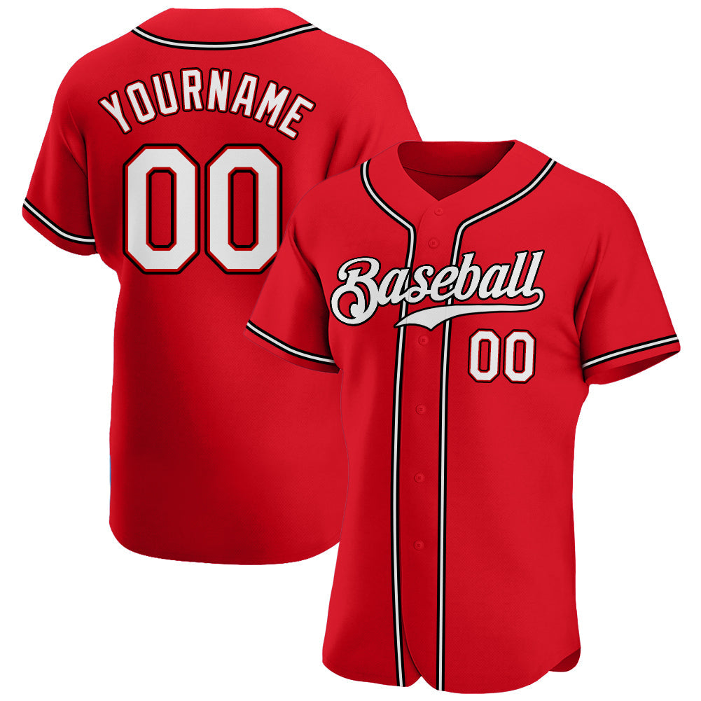 Custom Red White-Black Authentic Baseball Jersey - Main View