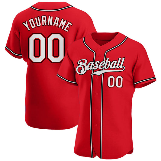 Custom Red White-Black Authentic Baseball Jersey - Main View
