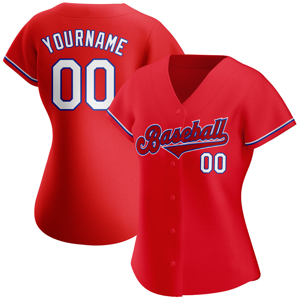 Custom Red White-Royal Authentic Baseball Jersey view 2