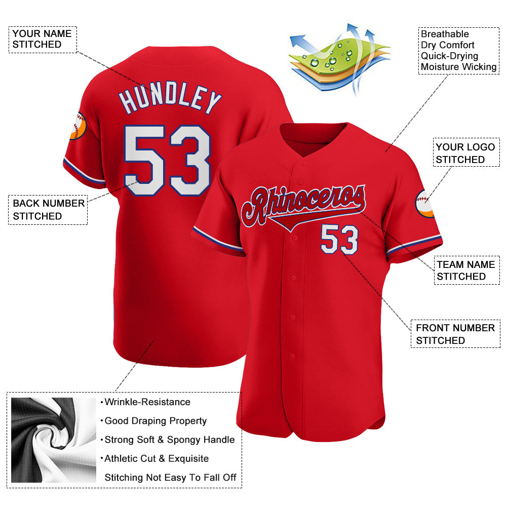 Custom Red White-Royal Authentic Baseball Jersey view 3