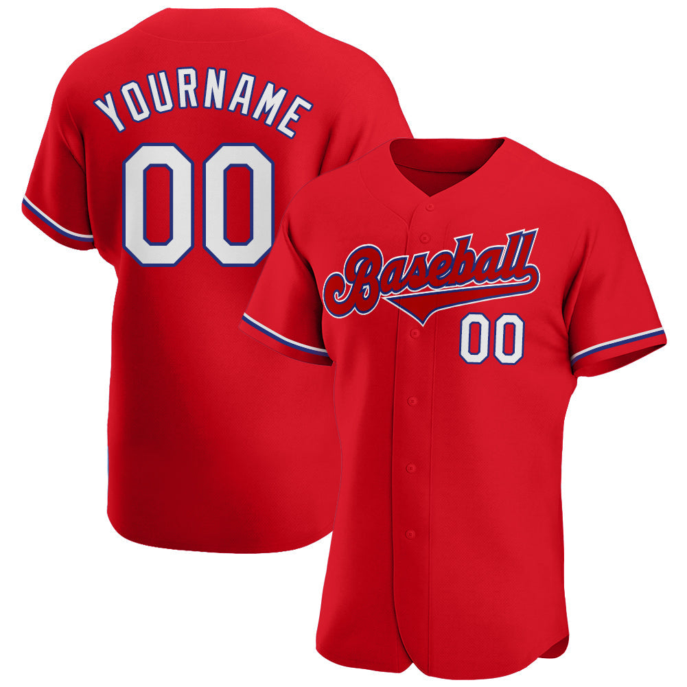 Custom Red White-Royal Authentic Baseball Jersey - Main View
