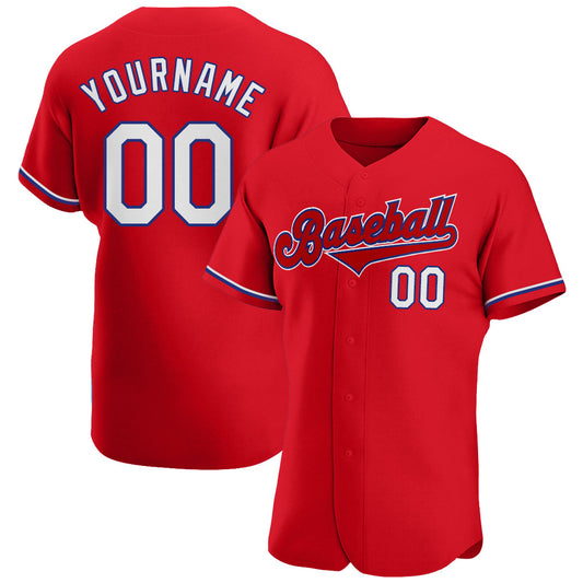 Custom Red White-Royal Authentic Baseball Jersey - Main View