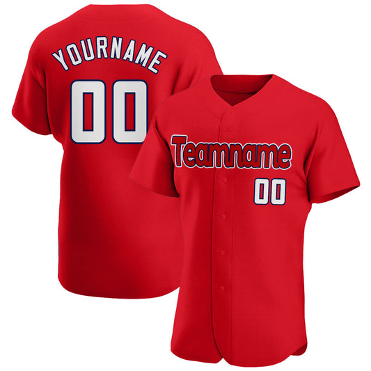 Custom Red White-Navy Authentic Baseball Jersey - Main View