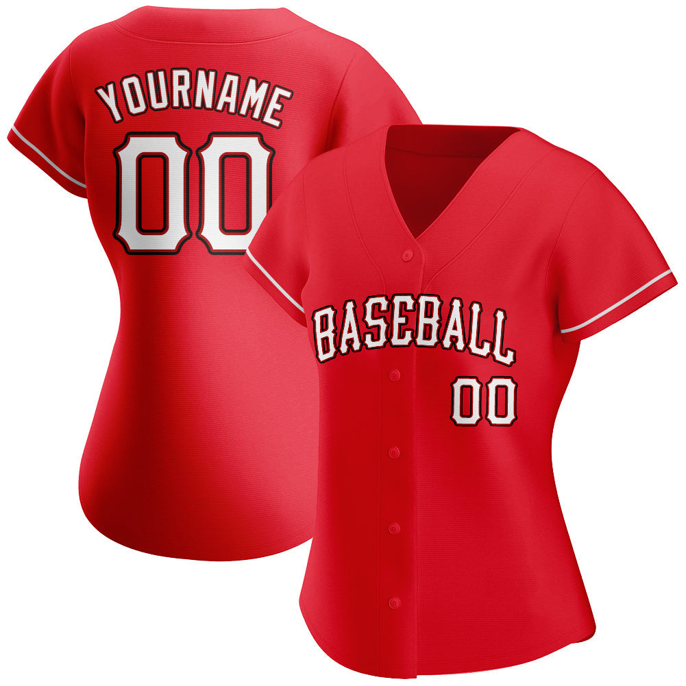 Custom Red White-Black Authentic Baseball Jersey view 2