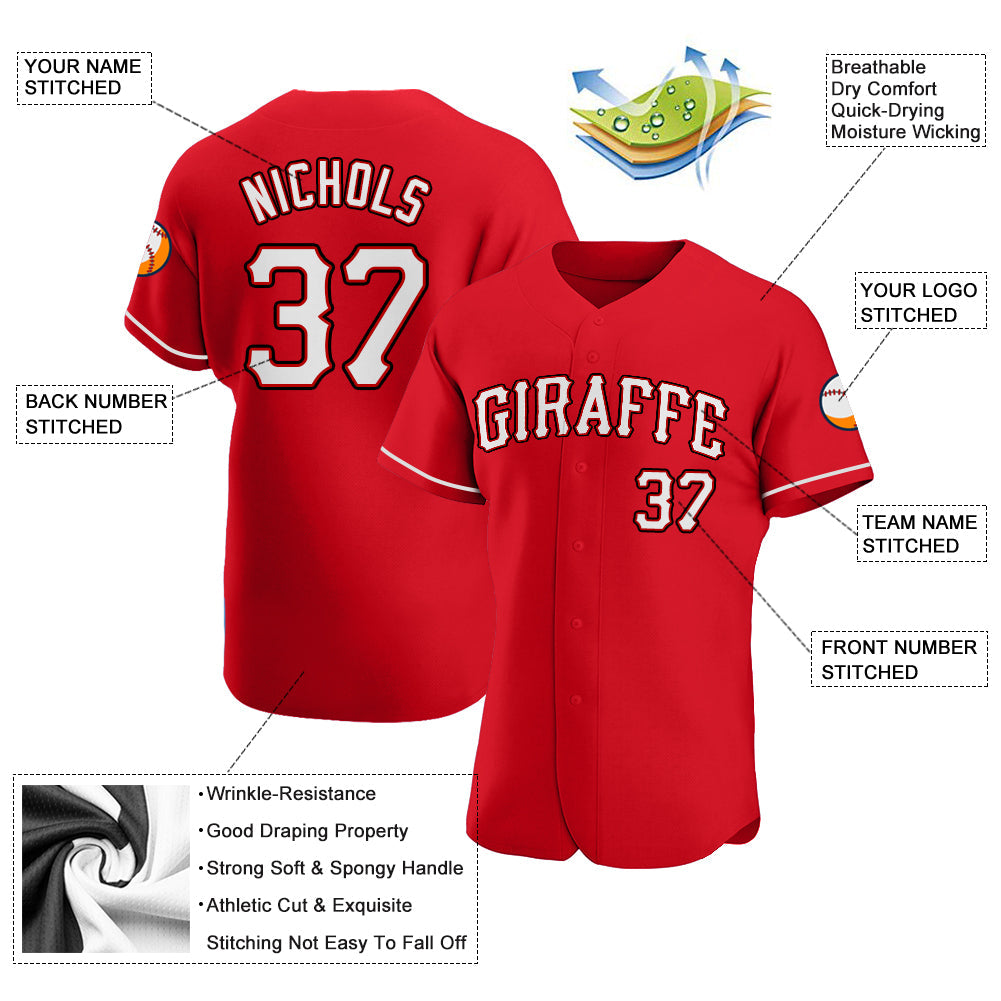 Custom Red White-Black Authentic Baseball Jersey view 3