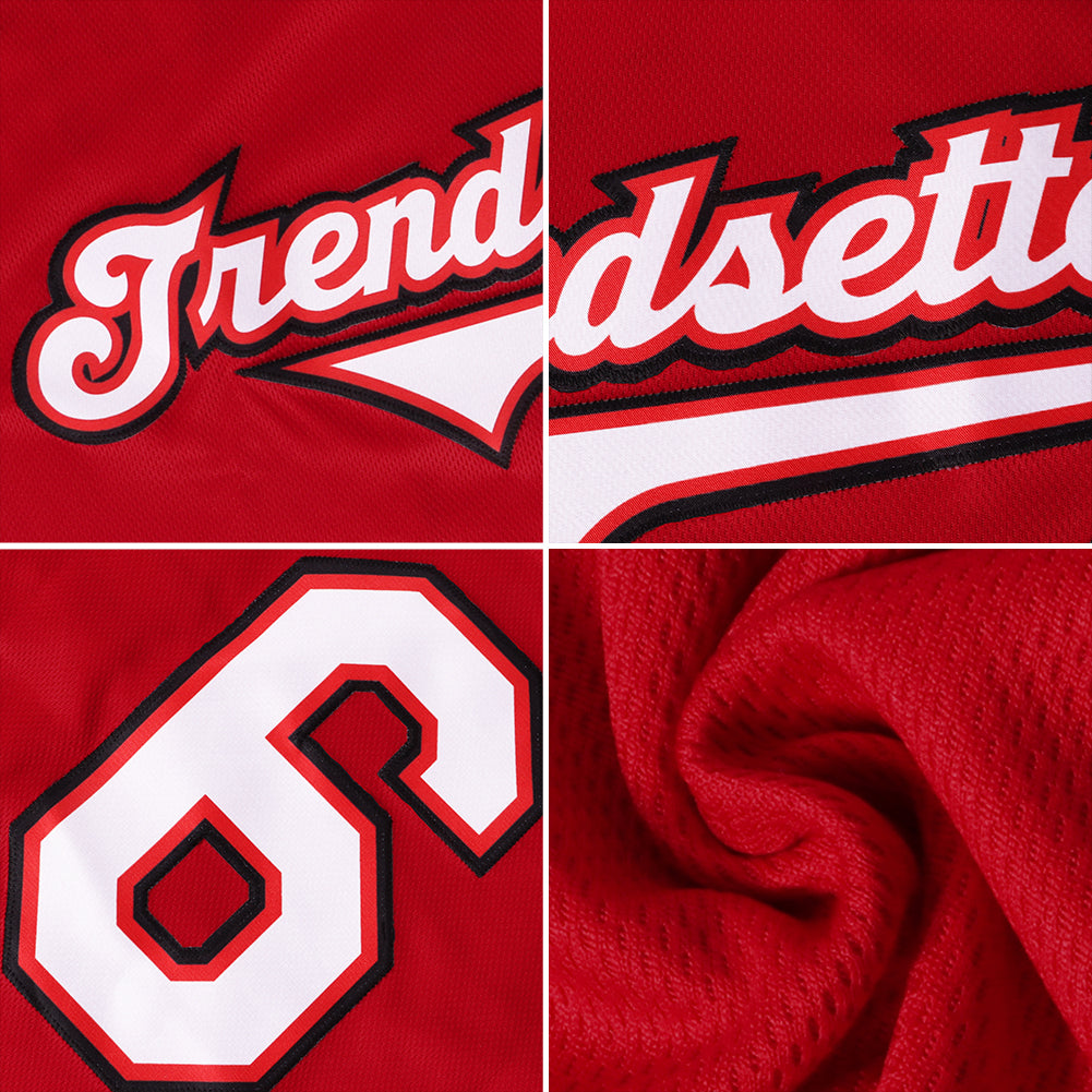 Custom Red White-Black Authentic Baseball Jersey view 6