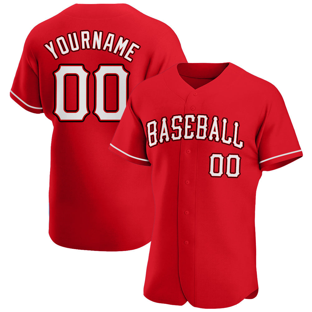 Custom Red White-Black Authentic Baseball Jersey - Main View