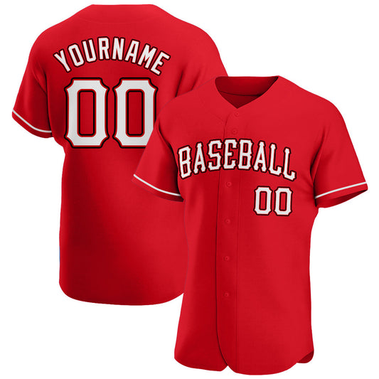 Custom Red White-Black Authentic Baseball Jersey - Main View