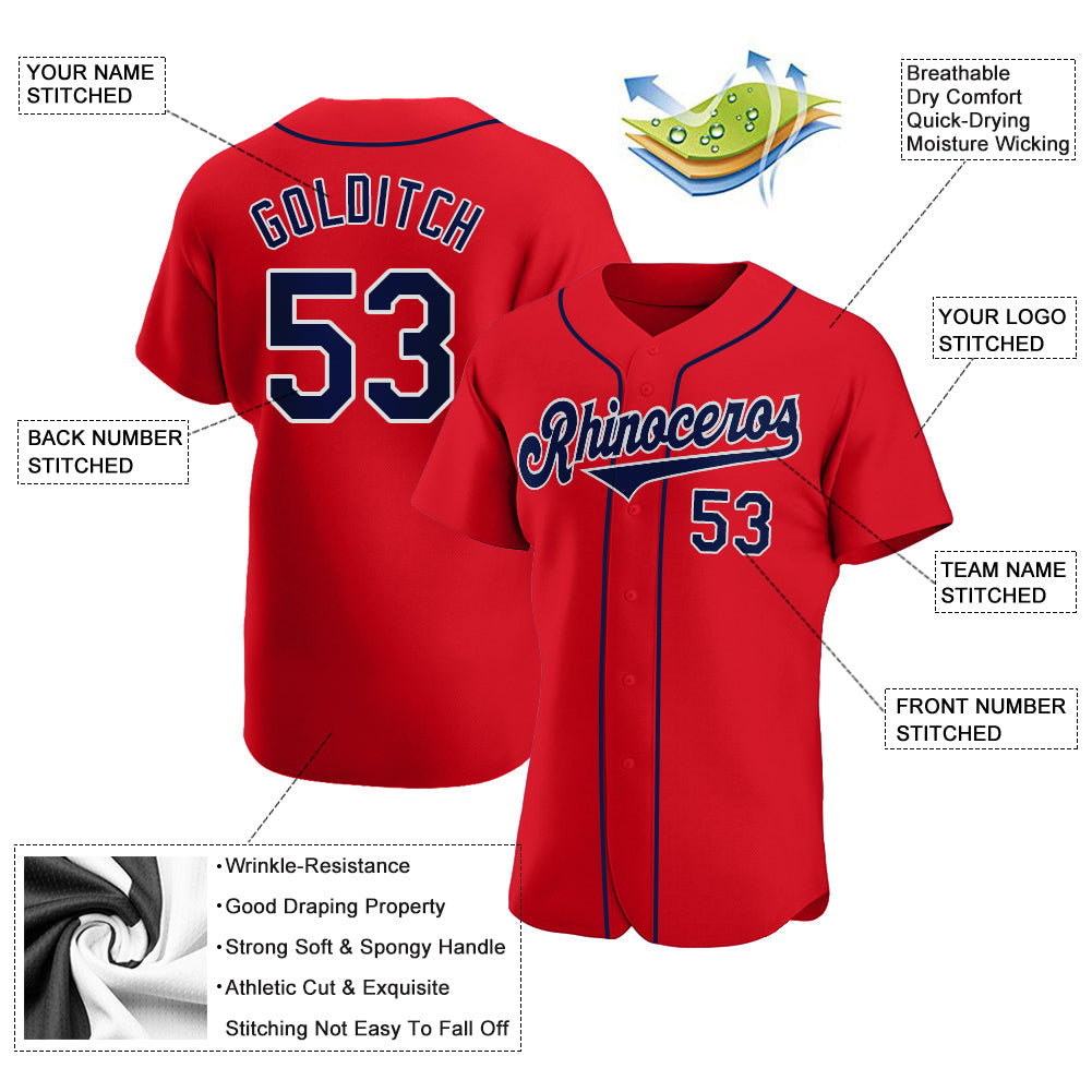 Custom Red Navy-White Authentic Baseball Jersey view 3