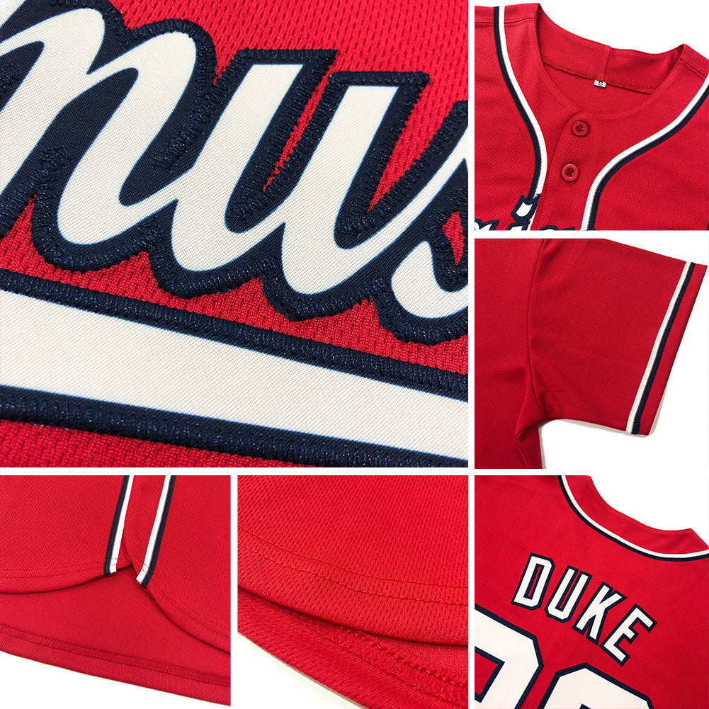 Custom Red Navy-White Authentic Baseball Jersey view 6