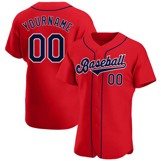 Custom Red Navy-White Authentic Baseball Jersey - Main View