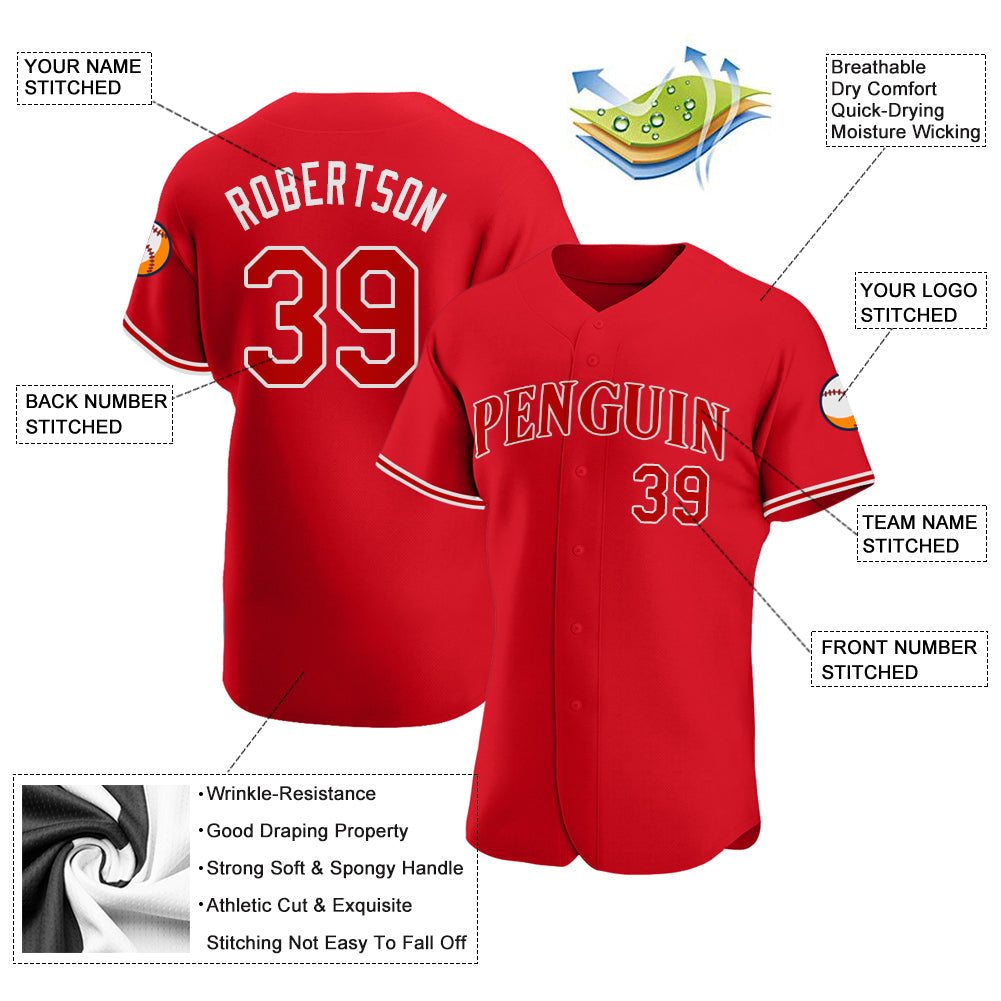 Custom Red Red-White Authentic Baseball Jersey view 3