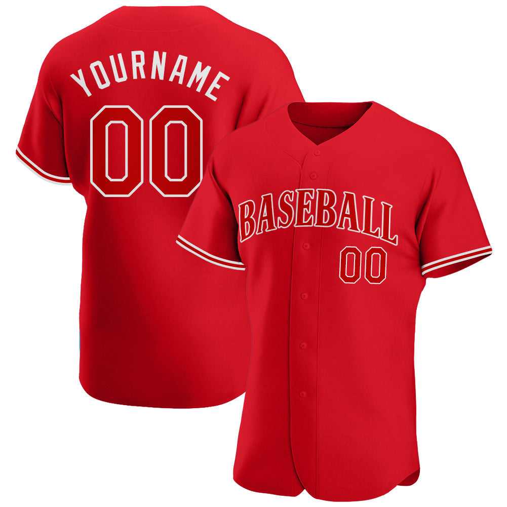 Custom Red Red-White Authentic Baseball Jersey - Main View