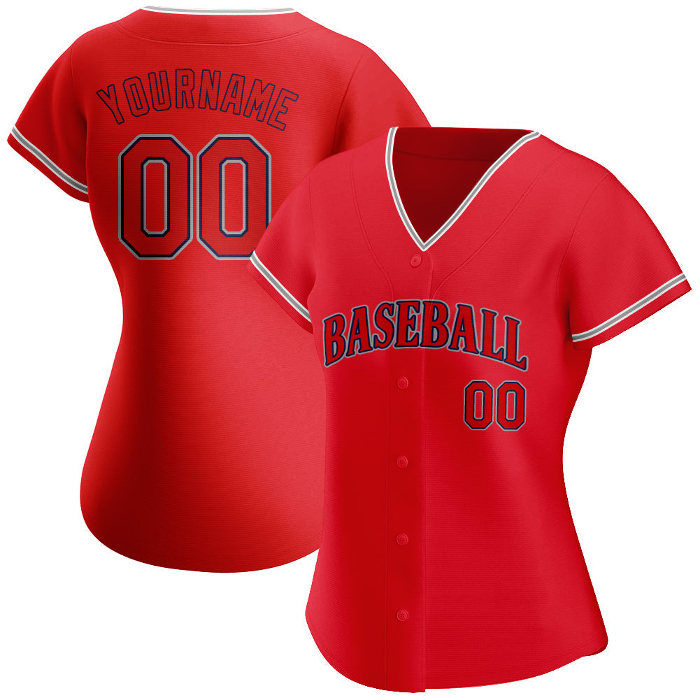 Custom Red Red-Navy Authentic Baseball Jersey view 2