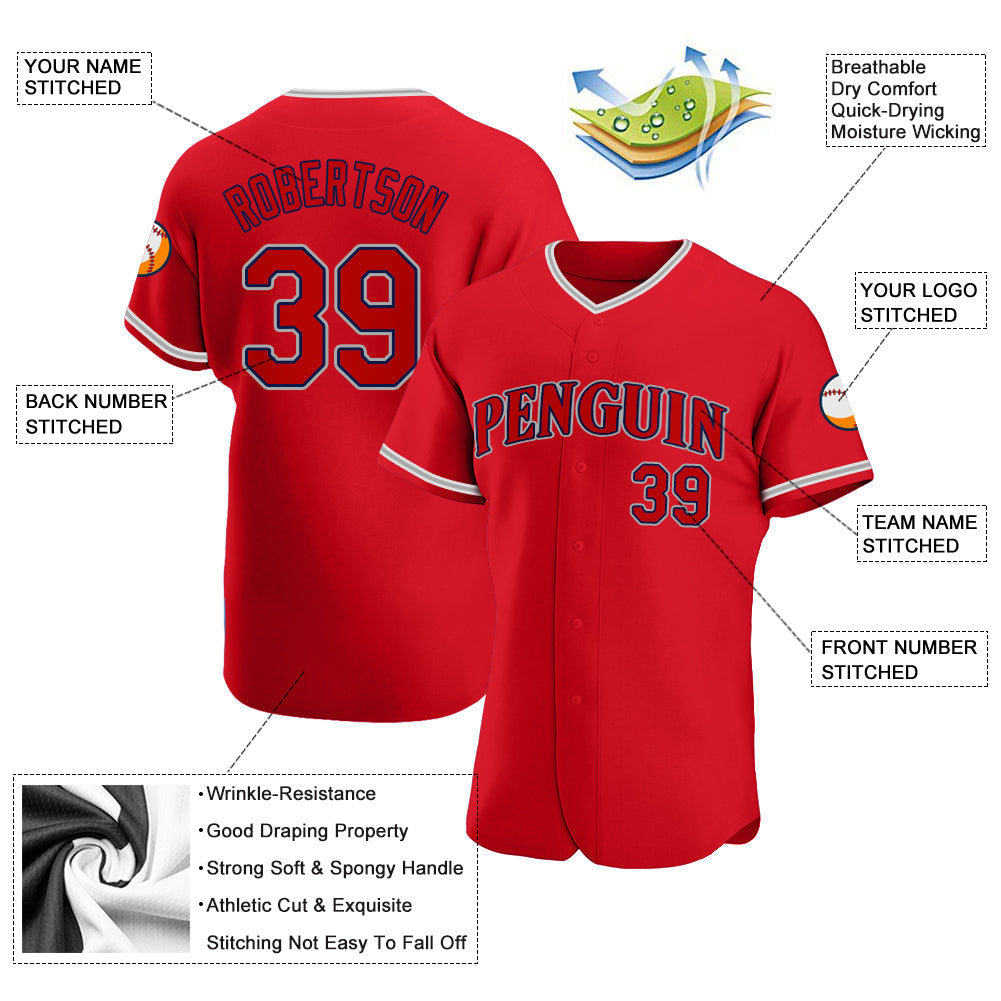 Custom Red Red-Navy Authentic Baseball Jersey view 3