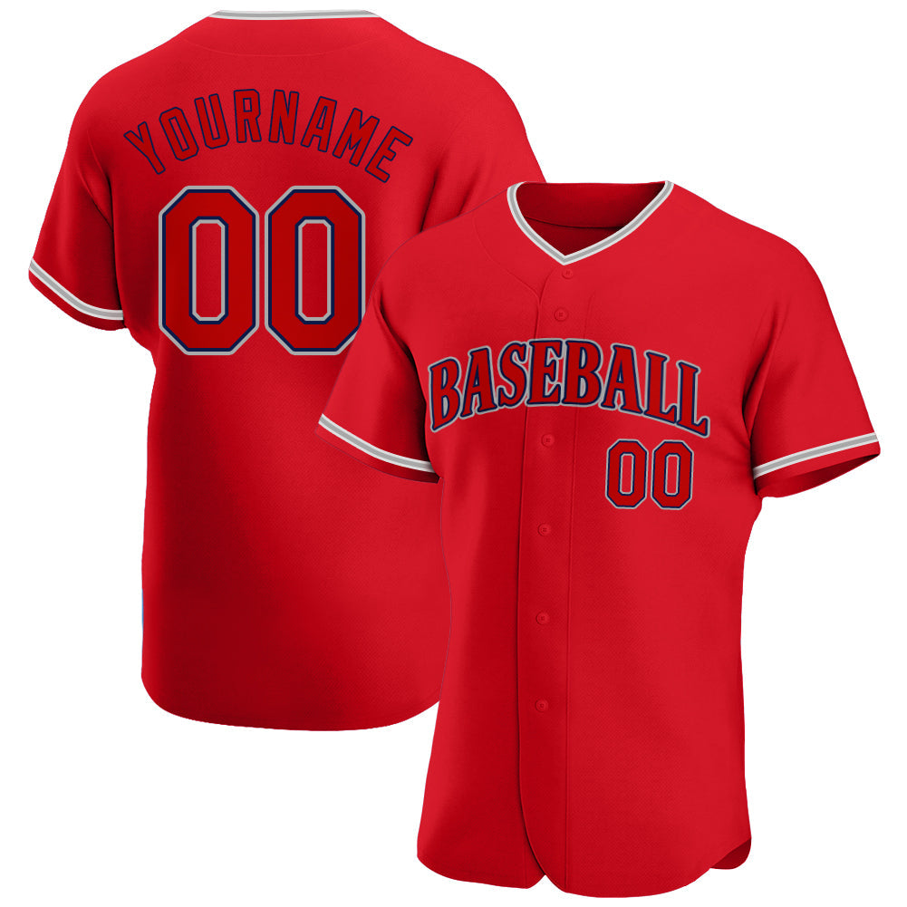 Custom Red Red-Navy Authentic Baseball Jersey - Main View