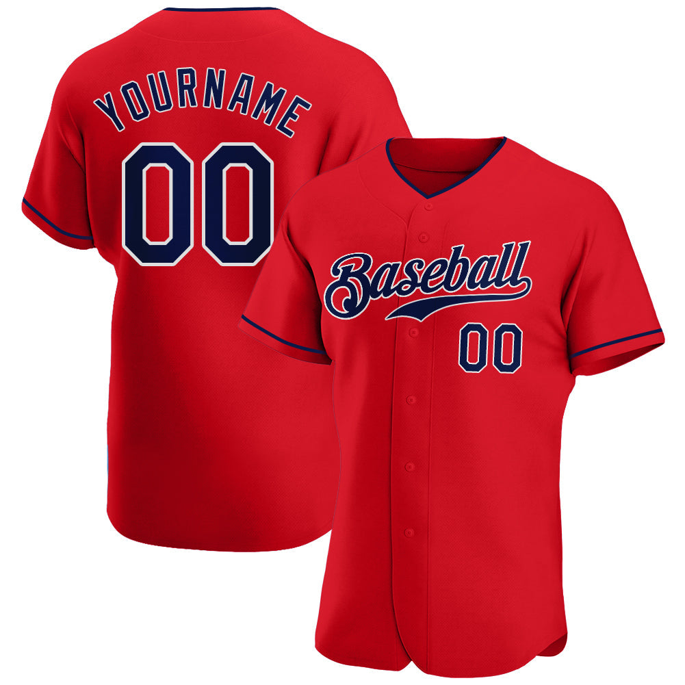Custom Red Navy-White Authentic Baseball Jersey - Main View