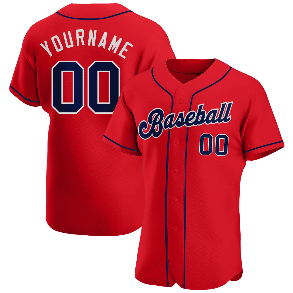 Custom Red Navy-White Authentic Baseball Jersey - Main View
