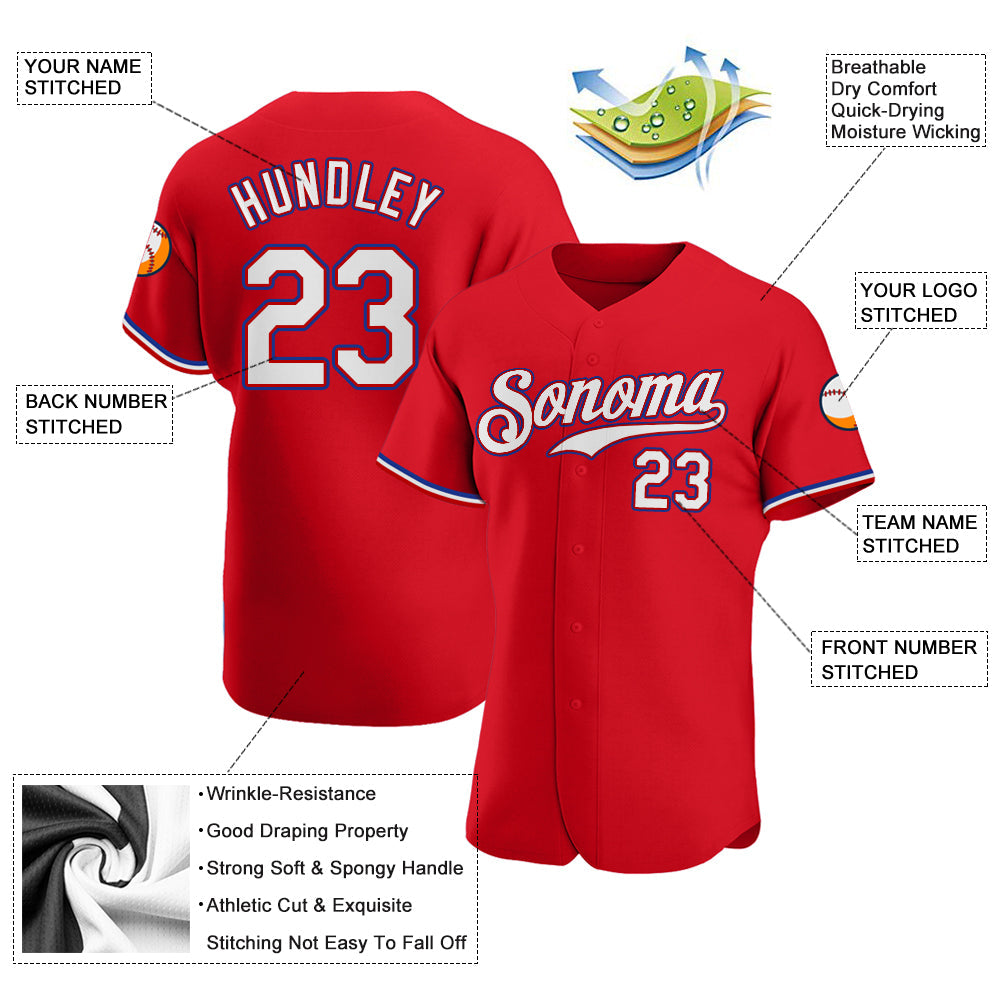 Custom Red White-Royal Authentic Baseball Jersey view 3
