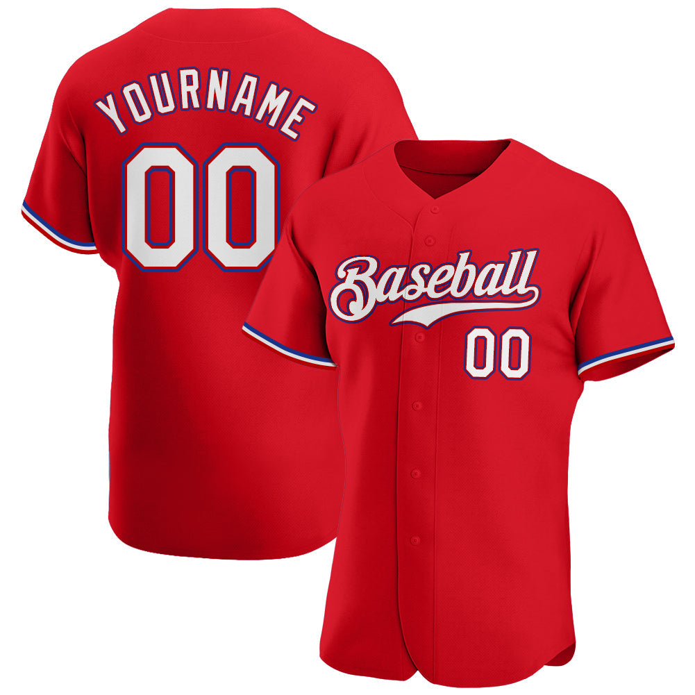 Custom Red White-Royal Authentic Baseball Jersey - Main View