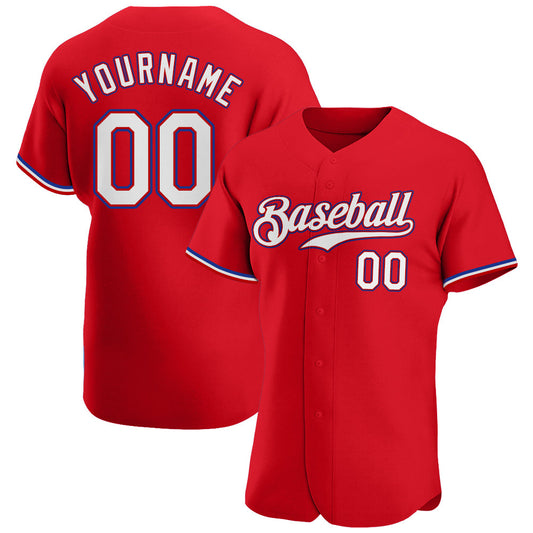 Custom Red White-Royal Authentic Baseball Jersey - Main View