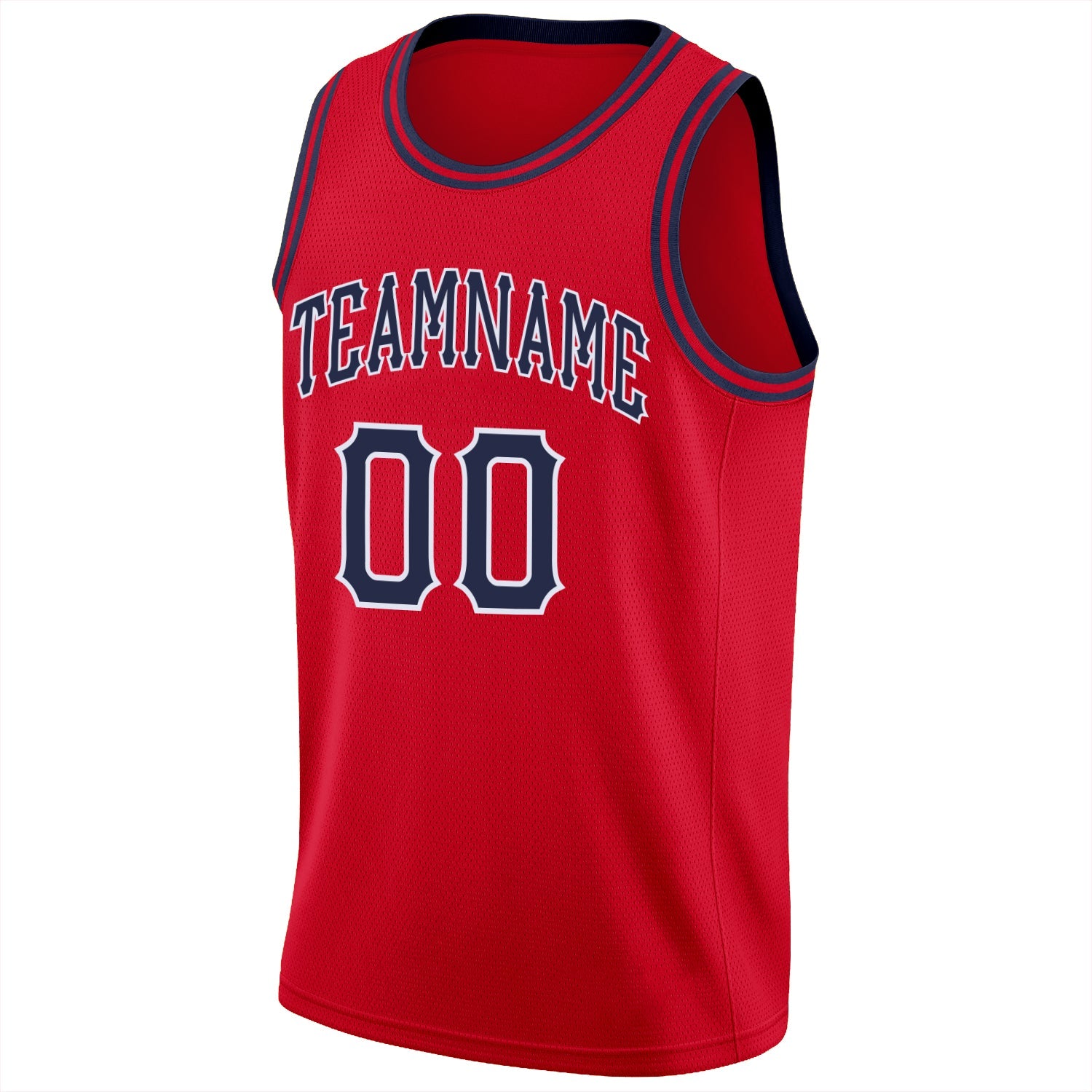 Custom Red Navy-White Round Neck Rib-Knit Basketball Jersey view 5