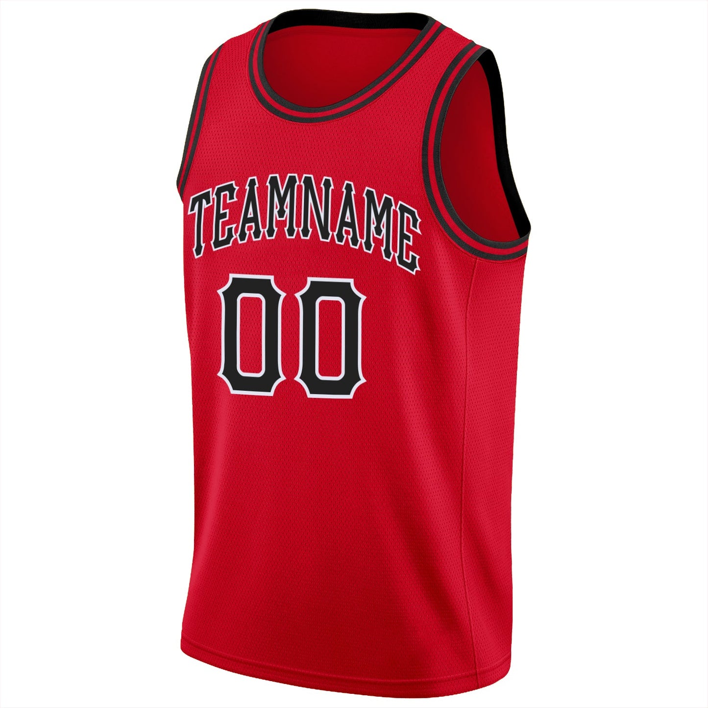 Custom Red Black-White Round Neck Rib-Knit Basketball Jersey view 6