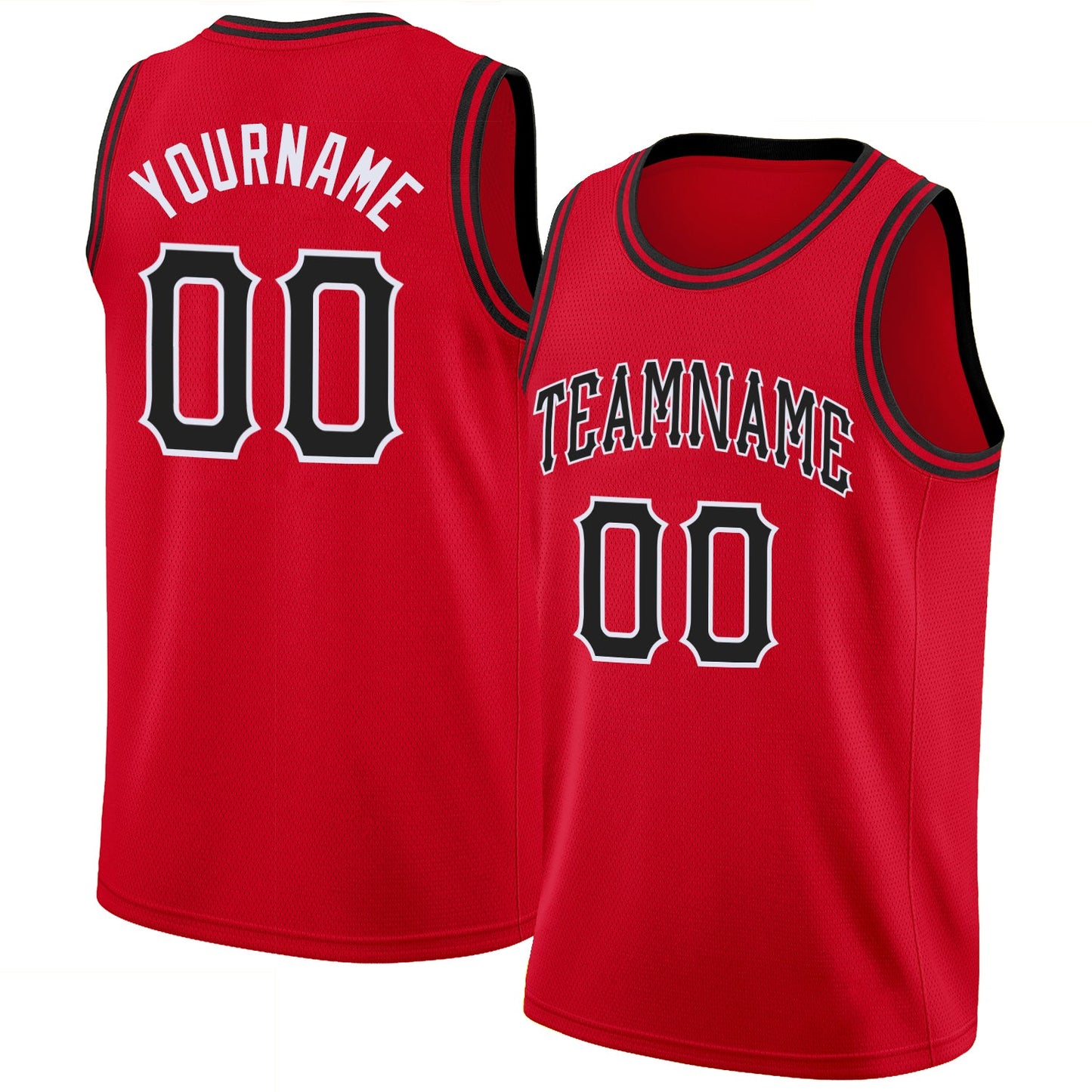 Custom Red Black-White Round Neck Rib-Knit Basketball Jersey - Main View
