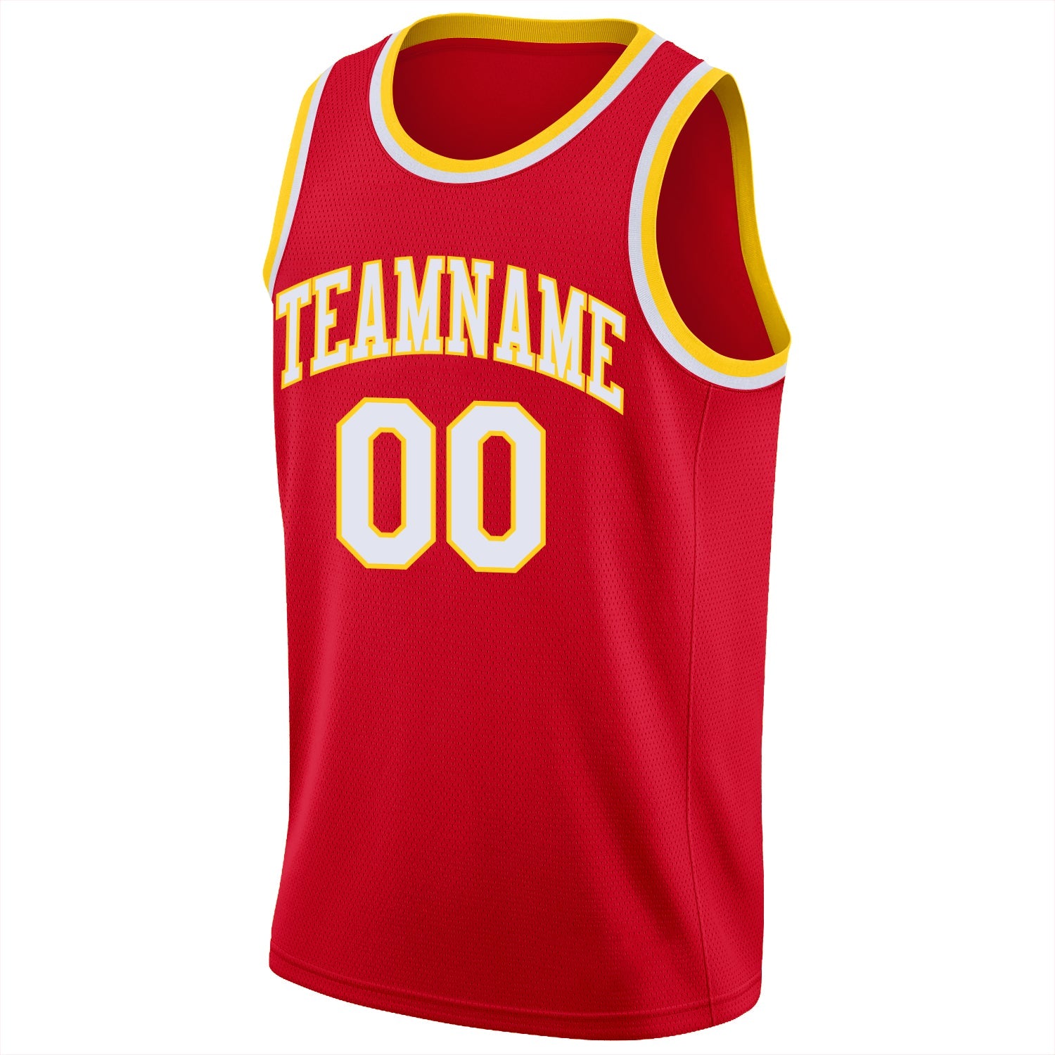 Custom Red White-Gold Round Neck Rib-Knit Basketball Jersey view 5