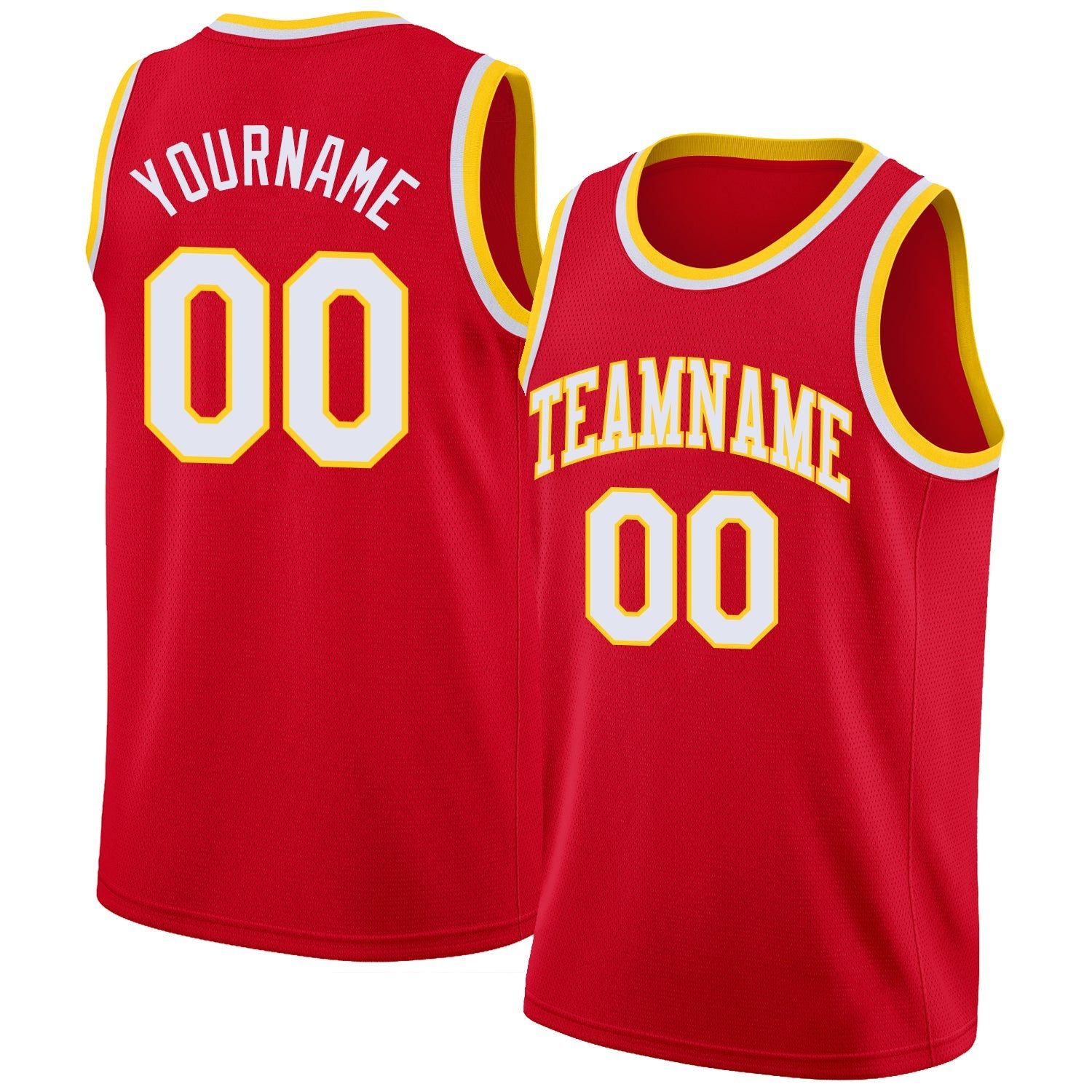 Custom Red White-Gold Round Neck Rib-Knit Basketball Jersey - Main View