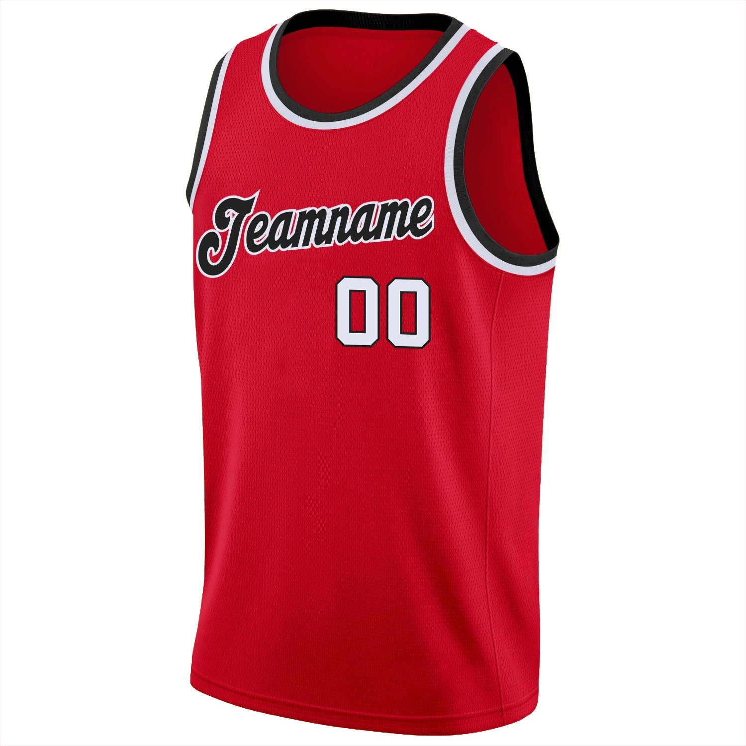 Custom Red White-Black Round Neck Rib-Knit Basketball Jersey view 5