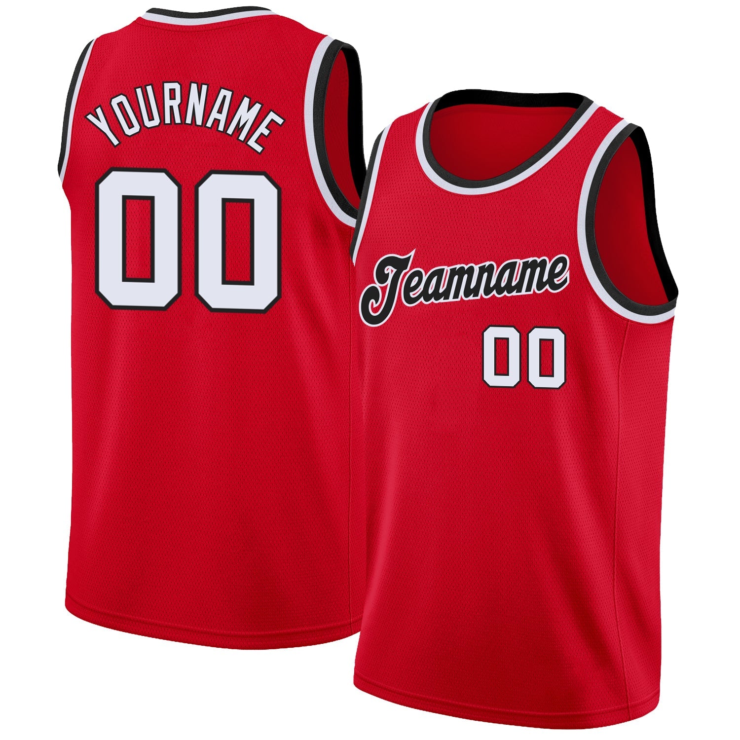 Custom Red White-Black Round Neck Rib-Knit Basketball Jersey - Main View