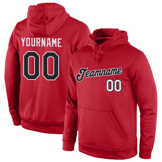 Custom Stitched Red Black-White Sports Pullover Sweatshirt Hoodie - Main View
