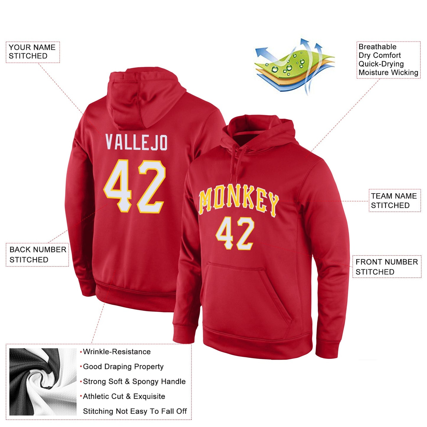 Custom Stitched Red White-Gold Sports Pullover Sweatshirt Hoodie view 4