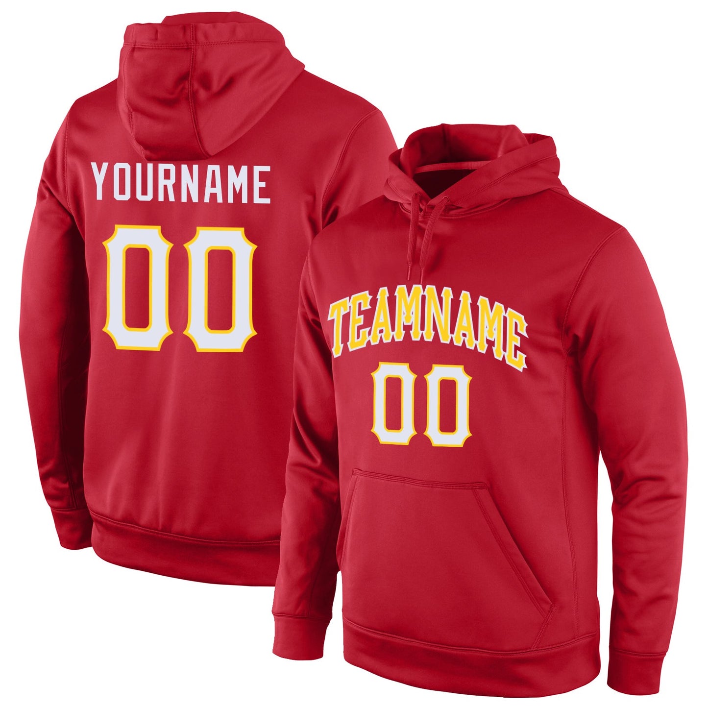 Custom Stitched Red White-Gold Sports Pullover Sweatshirt Hoodie - Main View