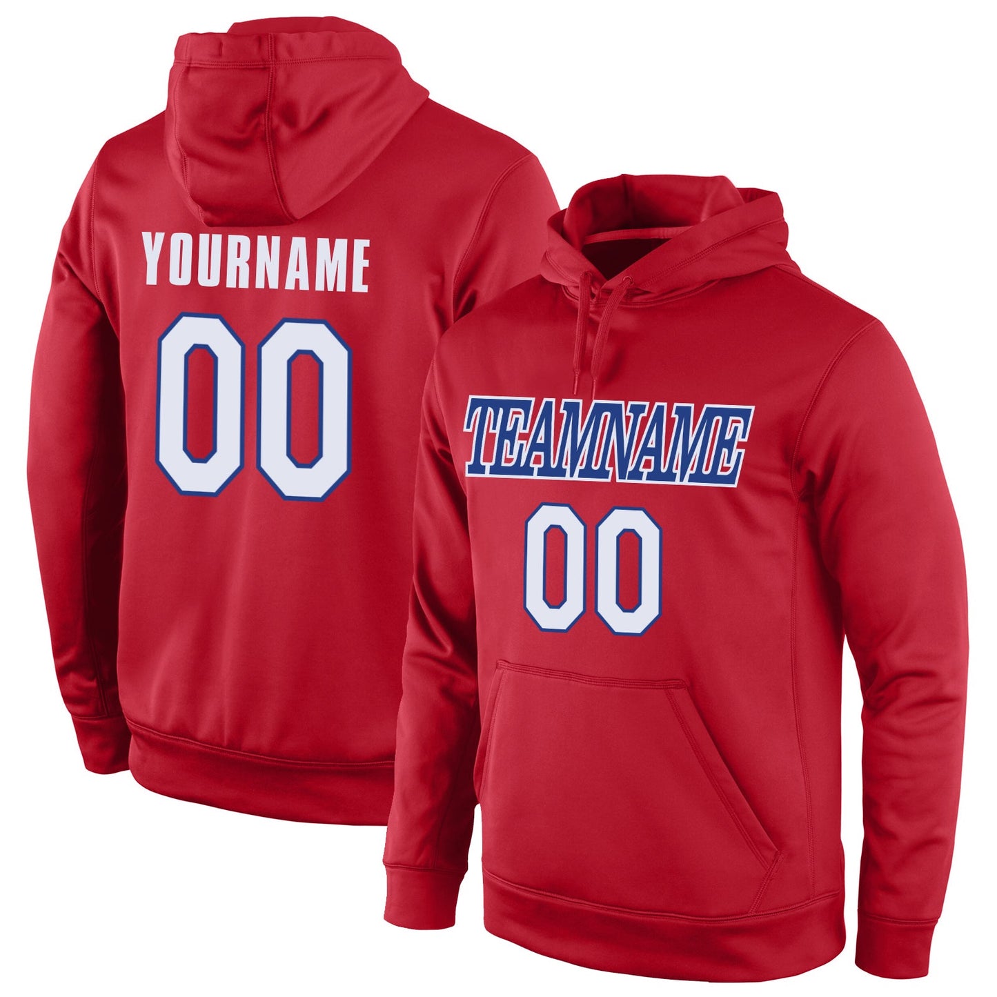 Custom Stitched Red White-Royal Sports Pullover Sweatshirt Hoodie - Main View