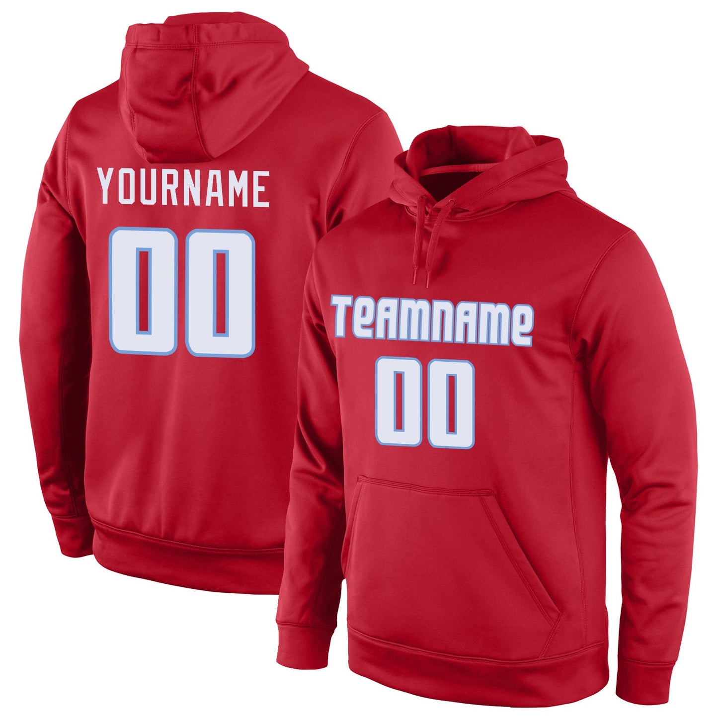 Custom Stitched Red White-Light Blue Sports Pullover Sweatshirt Hoodie - Main View
